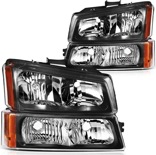 Miniatura 18 de Conjunto de faros delanteros para Chevy Avalanche 1500 2003-2006 para Avalanche 2500 03-06 para 1500 Classic 2007 carcasa negra reflector ámbar