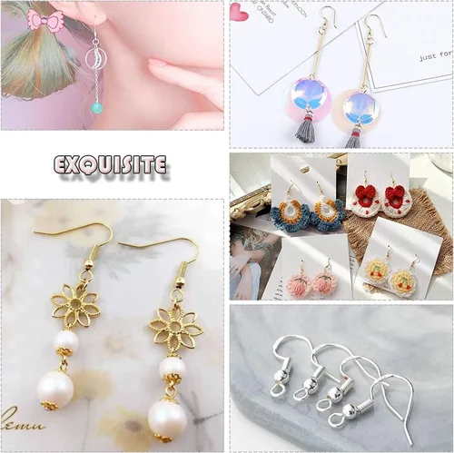 Miniatura 7 de Ganchos para aretes hipoalergénicos 500 unidades/75 pares, kit para hacer aretes, alambres para aretes con ganchos de anzuelo de pescado y anillos