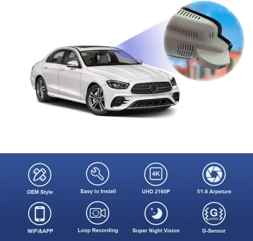 Miniatura 3 de Fitcamx Cámara de tablero 4K compatible con Benz E Class 2017-2023 E300 E350 E400 E450 W213 (HD2-6105), estilo OEM, video UHD 2160P, grabación