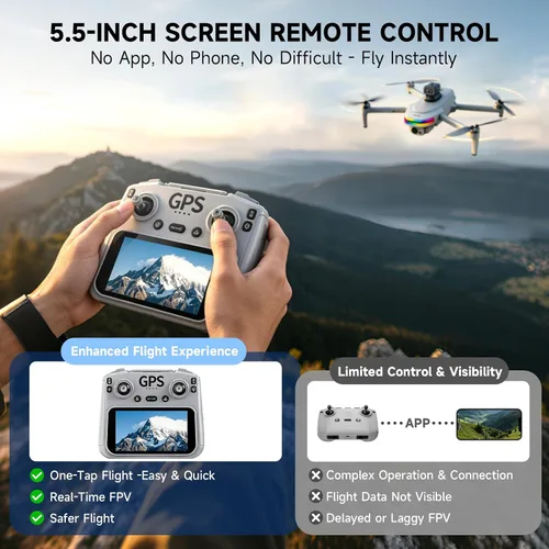 Miniatura 2 de Drone 4K con cámara para adultos y principiantes, control remoto de pantalla táctil HD de 5.5 pulgadas, vuelo de 30 minutos, motor sin escobillas