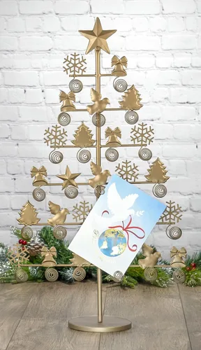 Miniatura 3 de Red Co. Soporte decorativo para tarjetas de árbol de Navidad y fotos de 27.5 pulgadas de alto con acabado de bronce