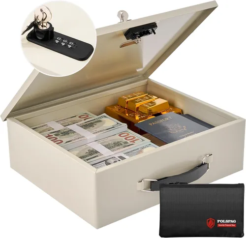 Miniatura 10 de Caja de documentos ignífuga con cerradura de llave y bolsa de dinero ignífuga, caja de almacenamiento segura para objetos de valor, cerradura
