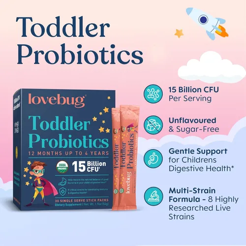 Miniatura 2 de LOVEBUG Polvo probiótico para niños con fibra prebiótica – Apoyo inmunitario y alivio del estreñimiento – Probióticos orgánicos USDA para la salud