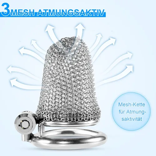 Miniatura 4 de Chastity Device - Juego de 3 anillos y bloqueo invisible de malla metálica para pene para adultos, juguetes sexuales BDSM, dispositivos de bondage