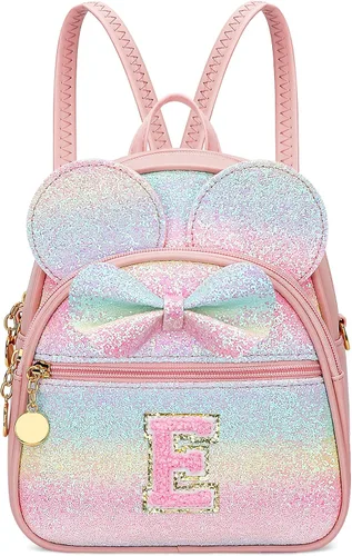 Miniatura 17 de KKXIU Mochilas Mini con Moño Inicial para Niñas y Mujeres, Linda Mochila Pequeña con Asa de Bolso, Regalos Personalizados para Niños, Arcoíris