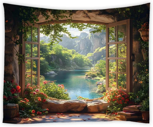 Miniatura 6 de Tapiz para estantería de gato, biblioteca mágica de fantasía, plantas florales bohemias, hippie para colgar en la pared, decoración artística