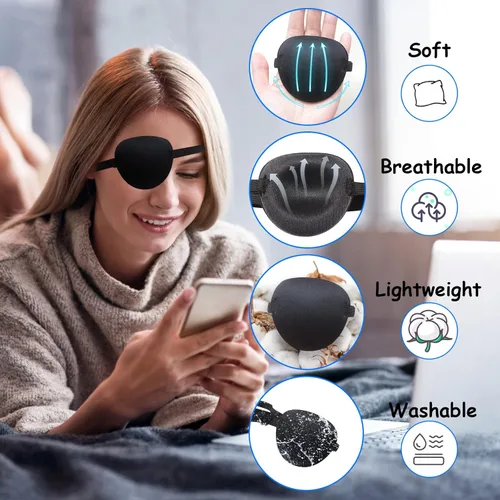 Miniatura 3 de 6 piezas de parches oculares, parches oculares ajustables suaves para adultos y niños, parche ocular médico para ambliopía y ojo vago, para ojos