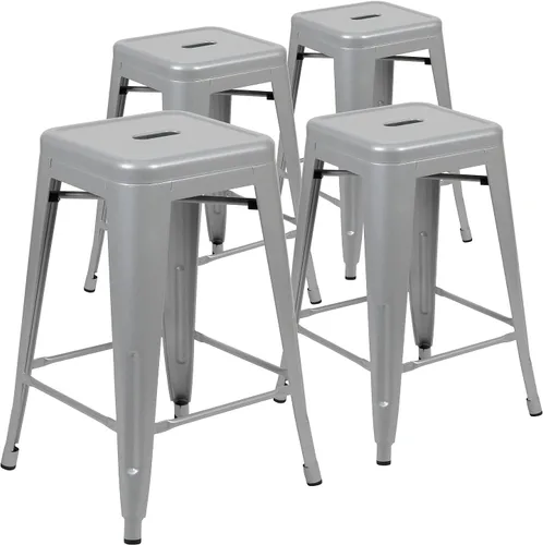 Miniatura 37 de Taburete de 24 pulgadas de alto para interior y exterior con asiento cuadrado., Metal, Negro