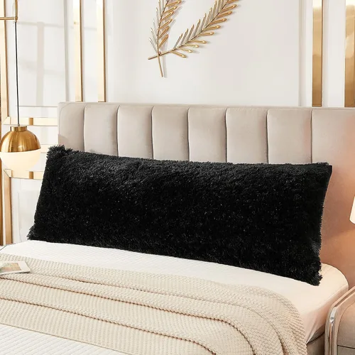 JAUXIO - Funda de almohada de piel sintética mullida para el cuerpo, lujosa, con cierre de cremallera, decorativa, extra suave y acogedora, 54 x 21