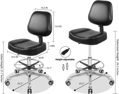 Miniatura 2 de Silla elevadora, taburete ajustable con respaldo y reposapiés, asiento giratorio, ruedas giratorias para estudio, oficina, salón, mostrador, sillas