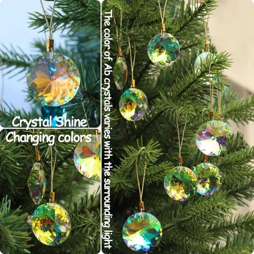 Miniatura 3 de 12 piezas de adornos de bolas de Navidad de cristal de vidrio, 1.18" mini redondas prismáticas de flores, adorno colgante para árbol de Navidad, AB