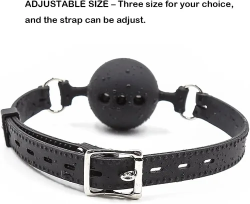 Miniatura 4 de Mordaza en forma de bola de silicona transpirable para restricciones de bondage para adultos, juego sexual (Negro, bola de 1.5 pulgadas) SM BDSM