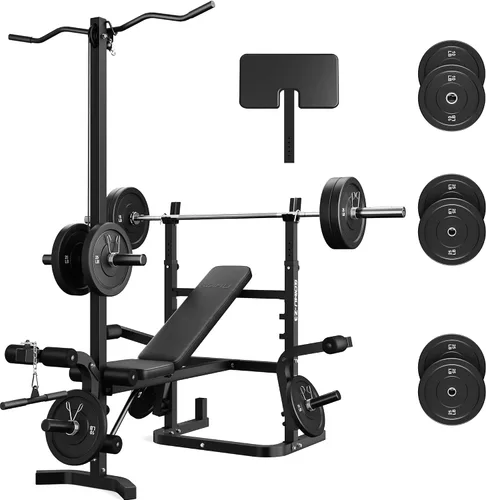 Miniatura 13 de Z3 - Juego de banco de pesas olímpico de 900 libras con extensión de piernas, prensa de entrenamiento 9 en 1 con almohadilla de curl de predicador