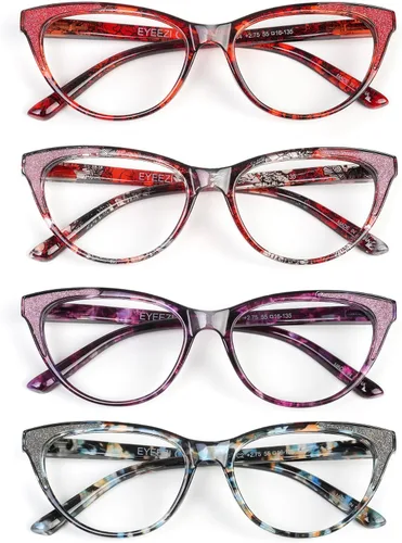 Miniatura 8 de Gafas de lectura para mujer, paquete de 4 unidades, filtro de bloqueo de luz azul, UV, de gran tamaño, elegante lector de bisagra de resorte, 4 4
