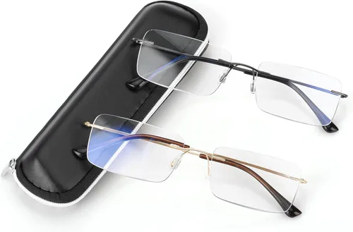 SKYOAK Paquete de 2 lentes de lectura progresivos multienfoque sin marco para hombres, lectores de computadora con luz azul sin montura de metal