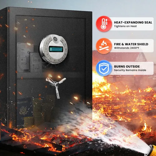 Miniatura 3 de Caja Fuerte Biométrica Ignífuga de Servicio Pesado de 4.5 Pies Cúbicos para el Hogar – Acceso por Huella Dactilar, Acero Reforzado, Pernos