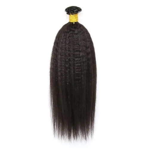 Extensiones de cabello humano lacio tipo afro Yaki con punta plana y queratina, 100 hebras, extensiones de cabello humano de fusión de color natural