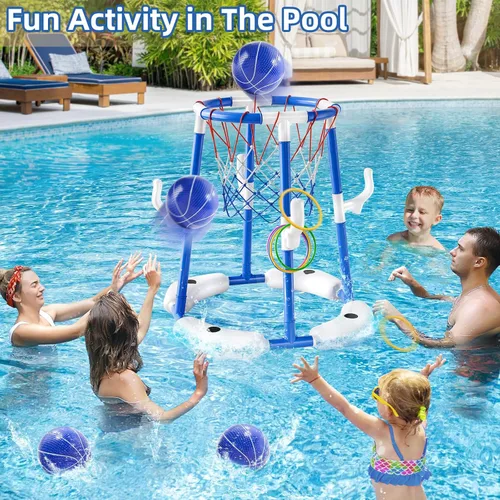 Miniatura 2 de JUKUDAHU Aro de baloncesto para piscina, juguetes de piscina para niños de 4 a 8 años, juego de anillo flotante 2 en 1 con 4 bolas y bomba, juguete
