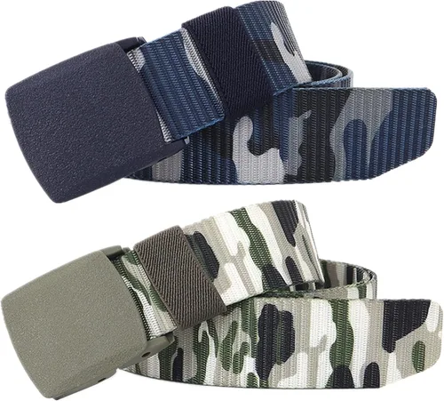 Miniatura 13 de Cinturón para hombre, cinturón táctico militar de nailon con hebilla sin metal, paquete de 2 Camuflaje verde y camuflaje caqui
