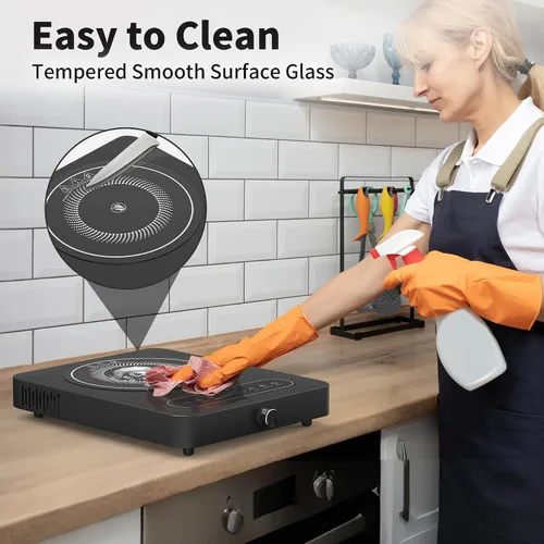 Miniatura 7 de VBGK Cocina eléctrica de un solo quemador, 110 V 1800 W con controles táctiles LED y controles de perilla, 10 niveles de potencia, temporizador de 4
