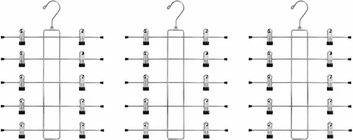 Perchas para pantalones y faldas que ahorran espacio, resistentes de 5 niveles, paquete de 3 perchas de metal, perchas de acero inoxidable con clips