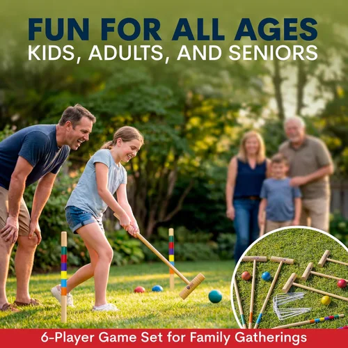 Miniatura 5 de Juego de croquet premium para adultos – Juegos de croquet de lujo para familias con mazos de madera de 35 pulgadas, bolas de polímero, bolsa