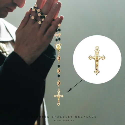 Miniatura 3 de 60 dijes chapados en oro de cruz cristiana de Jesús Crucifijo religioso chapado en oro para hacer joyas, colgantes, collares, pulseras, llaveros