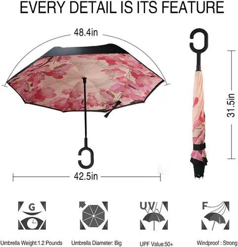 Miniatura 83 de MRTLLOA - Paraguas invertido de gran tamaño de 40/49/56 pulgadas - Sombrilla doble capa resistente al viento, con mango en forma de C y tamaño golf