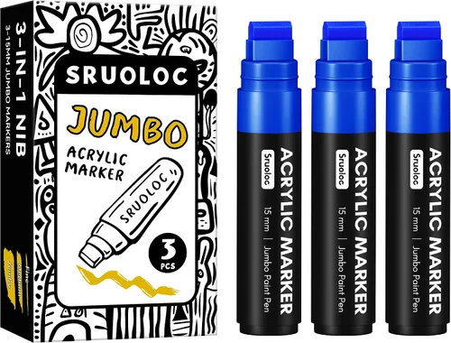Miniatura 14 de SRUOLOC 3 Rotuladores Permanentes Jumbo Negros, Punta Ancha de 15mm de Grosor, Rotuladores de Pintura Acrílica Grandes para Pintura en Roca, Póster