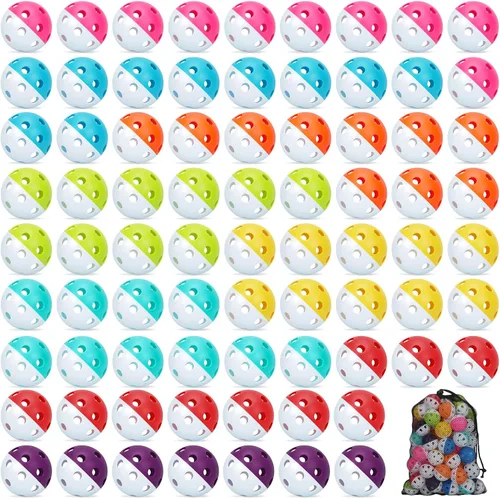 Miniatura 21 de Coopay Paquete de 24/80 pelotas de práctica de béisbol, bolas de entrenamiento de plástico, bolas de softball huecas ligeras para golpe, Verde y azul