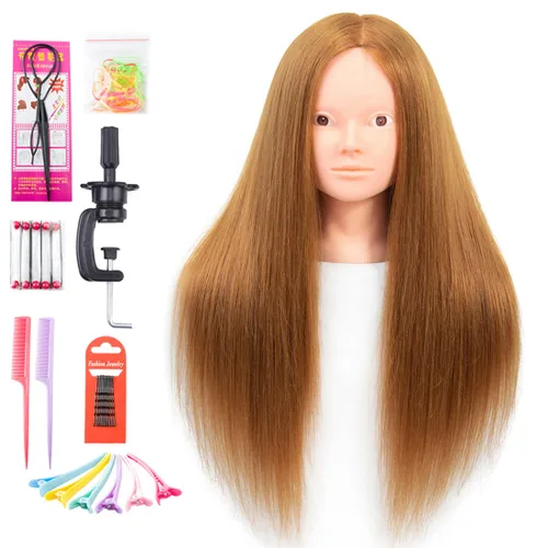 Miniatura 9 de NAYOO Cabeza de maniquí con cabello y soporte, maniquíes de cabello 60% real para practicar, cabezas de maniquí de cosmetología para práctica