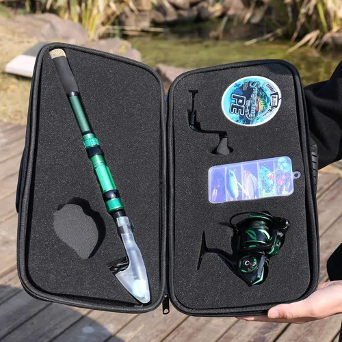 Miniatura 5 de Sougayilang Juego de caña de pescar y carrete de fibra de carbono telescópica caña de pescar 12+1BB carrete giratorio con estuche de transporte