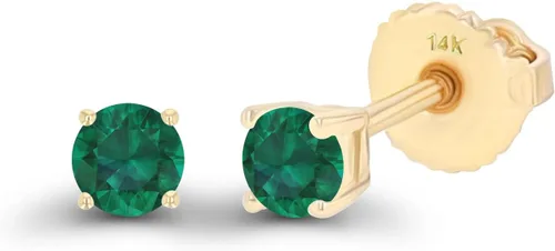 Miniatura 2 de Aretes de tuerca con tuerca de oro macizo de 14 quilates, 0.118 in, hipoalergénicos, con piedra natal genuina