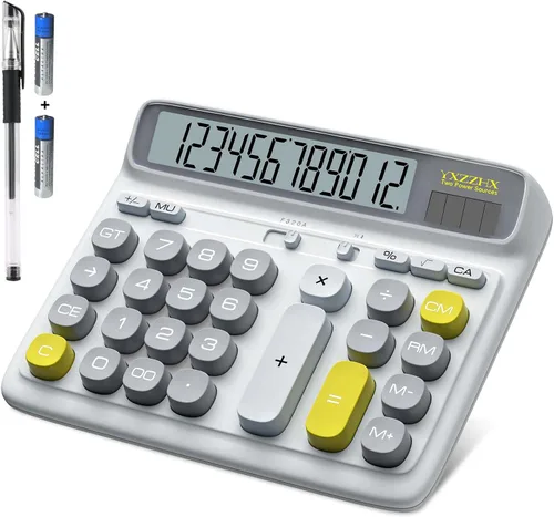 Miniatura 9 de Calculadora de escritorio con pantalla LCD extra grande de 5 pulgadas, calculadora de oficina de 12 dígitos con doble alimentación solar y batería