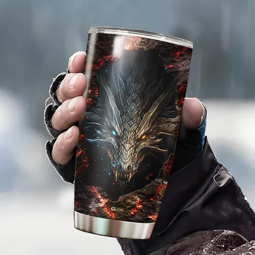 Miniatura 3 de WAZONE Vaso de dragón personalizado con tapa, diseño de lava de fuego, nombre personalizado, 20 onzas, 30 onzas, taza aislada de acero inoxidable
