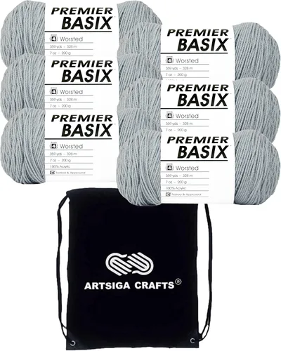 Miniatura 10 de Premier Yarns Basix White 1115-01 (3 madejas, el mismo lote de tinte) hilo acrílico mediano #4 para ganchillo y tejer con bolsa de proyectos