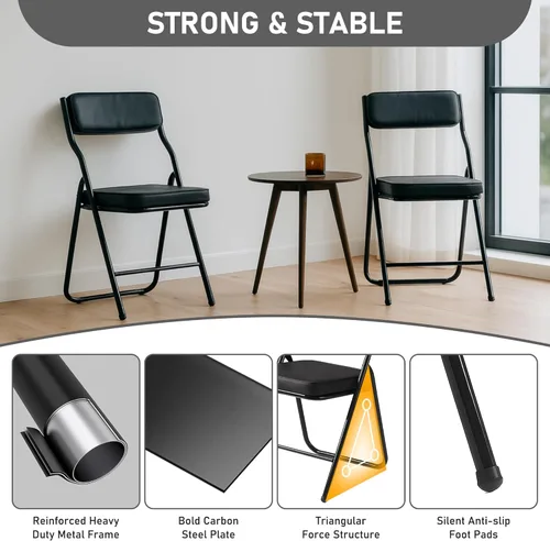 Miniatura 6 de Paquete de 2 sillas plegables acolchadas con cojín, juego de sillas de comedor plegables portátiles para interiores y exteriores, apilables