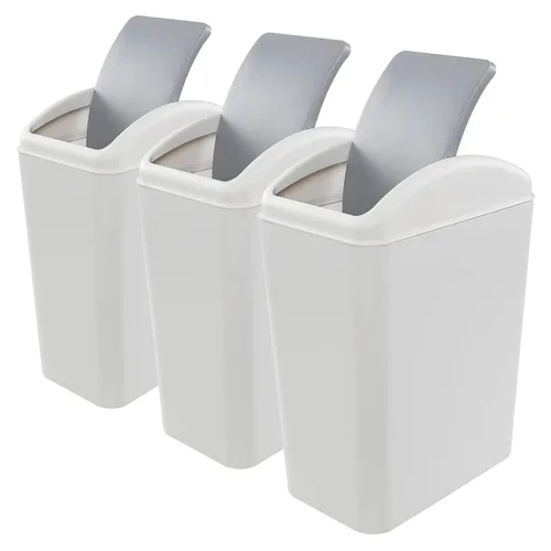 Miniatura 7 de Paquete de 3 cubos de basura de 4.5 galones con tapa abatible, cubo de basura delgado de plástico con parte superior extraíble, cubo de basura