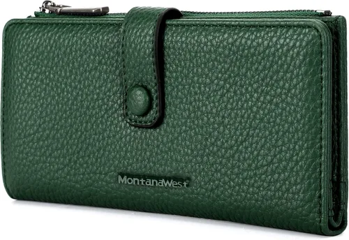 Miniatura 21 de Montana West Billetera pequeña para mujer, de piel auténtica, triple pliegue, tarjetero Rfid con cremallera y bolsillo para monedas, Un negro, Casual