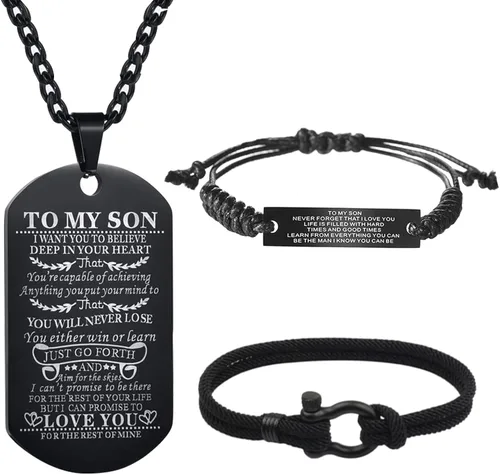 Butishop Pulsera náutica personalizada con texto en inglés To My Son, collar con etiqueta de perro que nunca perderás tu hijo, pulseras inspiradoras