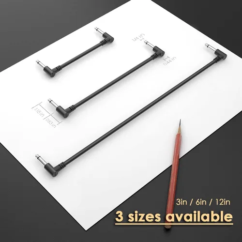 Miniatura 7 de Paquete de 3 cables de efecto de cable de parche de pedal de guitarra negro de 3 pulgadas, TS en ángulo recto de 1/4 pulgadas