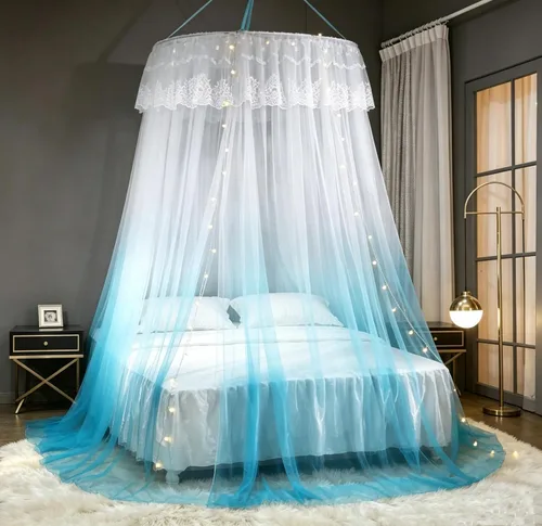 Miniatura 2 de Mengersi - Tela mosquitera en dosel con luces led en forma de estrella para cama individual, matrimonial, queen y king. Cama de niña princesa Azul