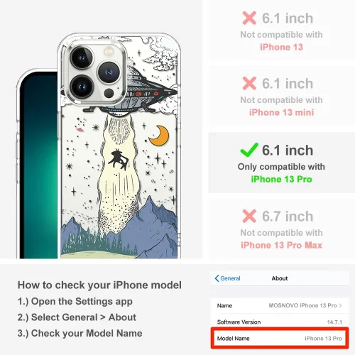 Miniatura 2 de MOSNOVO Funda para iPhone 13 Pro, [Buffertech protección contra caídas de grado militar de 6.6 pies] [Tecnología antidespegado] Funda Transparente