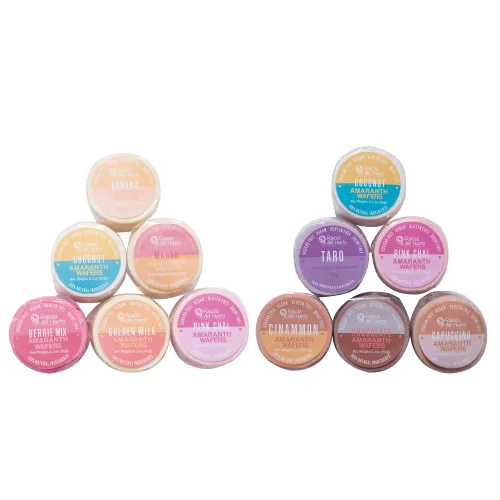 Miniatura 7 de Obleas de Amaranto Thins – Snack bajo en calorías – Obleas de Amaranto – Paquete de 6 chocolates, Chai rosa, capuchino, coco, canela, taro