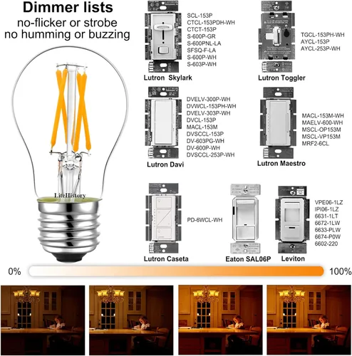 Miniatura 3 de LiteHistory Bombilla LED A15 regulable de 4 W igual a 40 W, bombilla LED E26, AC120V, bombilla LED vintage Edison para bombillas de ventilador