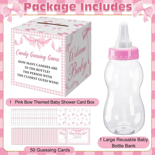 Miniatura 5 de Glenmal Juego de 52 piezas de regalo para juegos de baby shower, biberón grande para juego de ducha, adivina cuántos dulces decoraciones