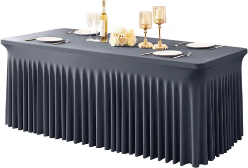 Miniatura 56 de Paquete de 1 manteles azul bebé para mesas rectangulares de 4 pies, cubiertas de mesa de spandex elástico de una pieza resistentes a las arrugas
