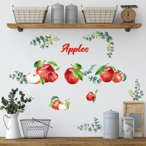 Miniatura 4 de Epakh 41 calcomanías de pared de limón, manzana, cereza y fresa, calcomanías para despegar y pegar, decoración de pared para gabinete de cocina