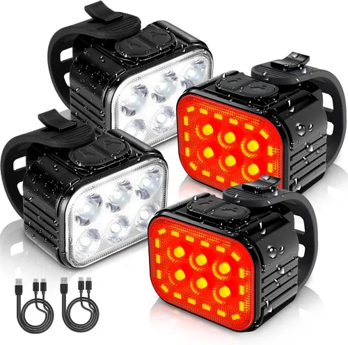 Miniatura 7 de WORKPRO Juego de luces de bicicleta [8+13 modos], juego de luces recargables para bicicleta ultra brillantes, luces de bicicleta impermeables IP65