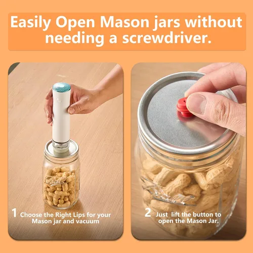 Miniatura 5 de Sellador al vacío de mano para alimentos, máquina selladora al vacío + 30 bolsas selladoras al vacío reutilizables + 4 tapas para tarros Mason